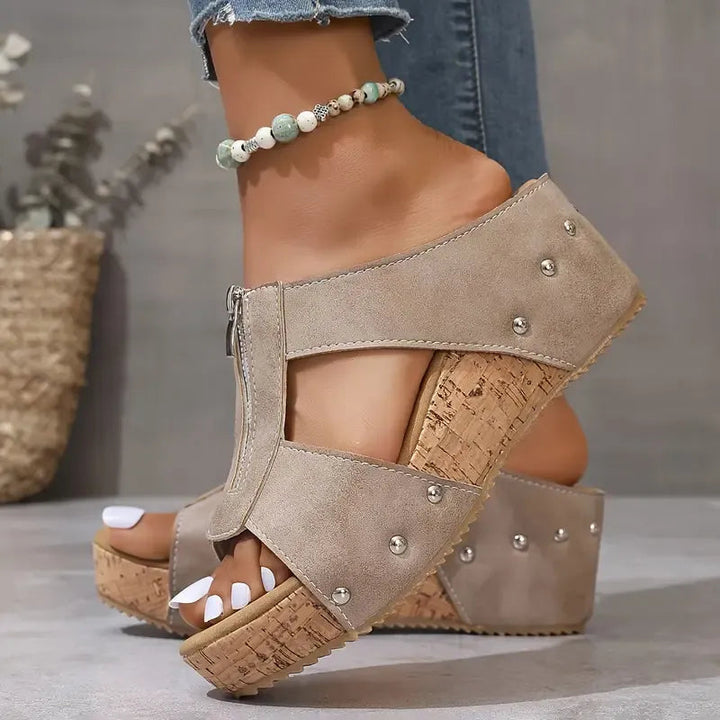 Tina | Comfortable Wedge Sandals With Zip Closure