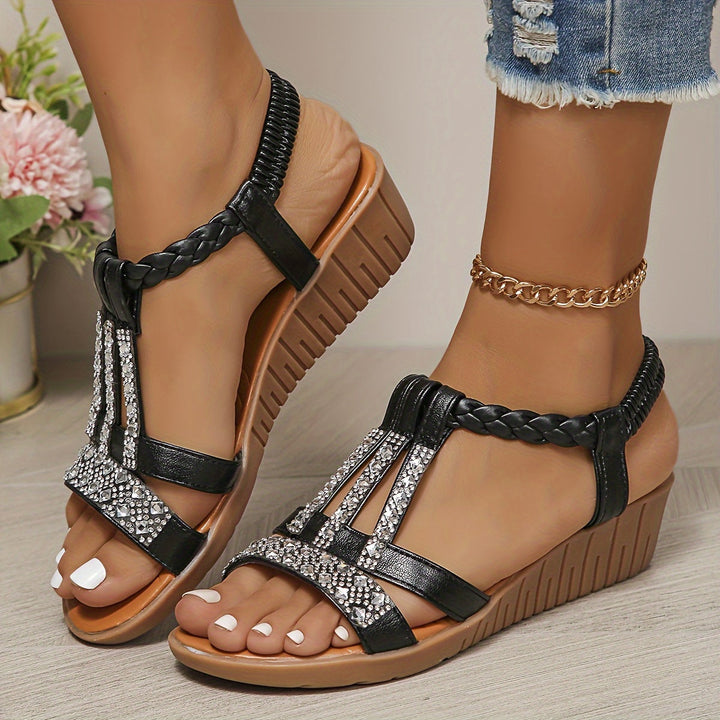 Tamara | Women's Rhinestone T-Strap Wedge Sandal