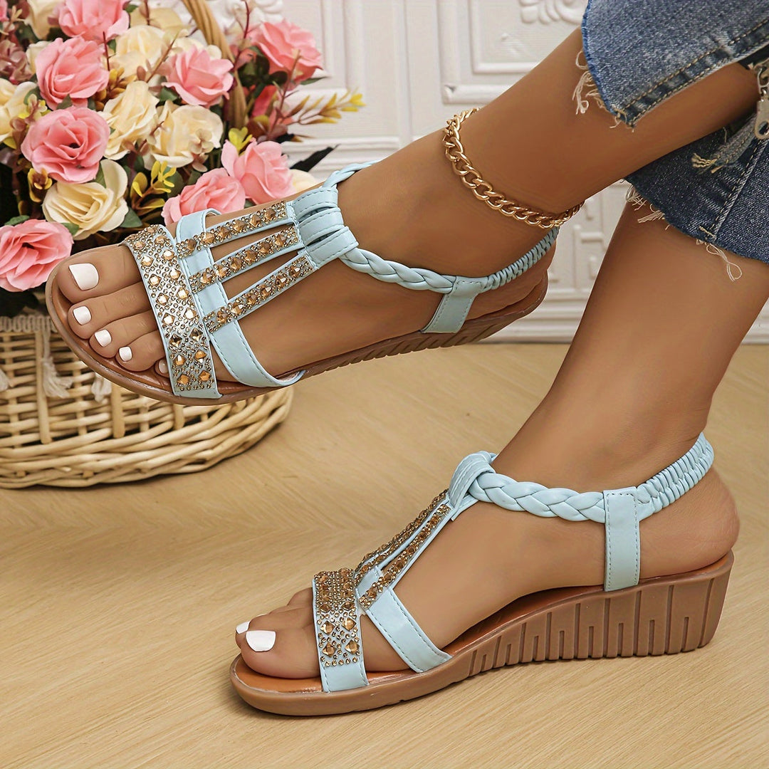 Tamara | Women's Rhinestone T-Strap Wedge Sandal